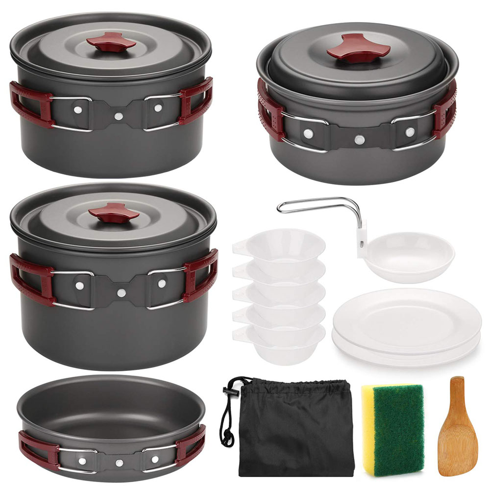 Kit peralatan masak Camping lu - Camping Cooking Pots And Pans ulasan dan harga