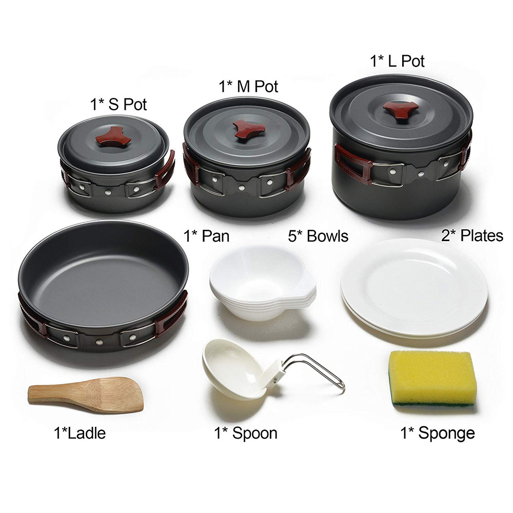 Kit peralatan masak Camping lu - Camping Cooking Pots And Pans ulasan dan harga