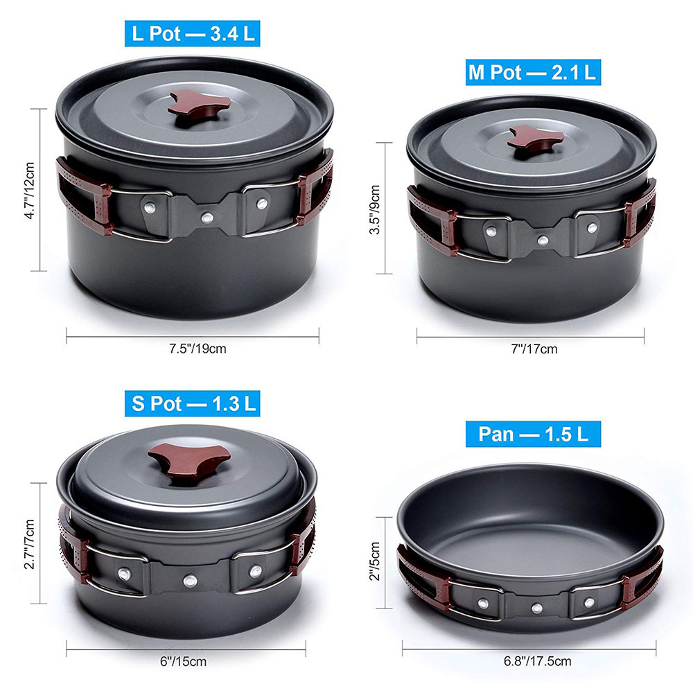 Kit peralatan masak Camping lu - Camping Cooking Pots And Pans ulasan dan harga